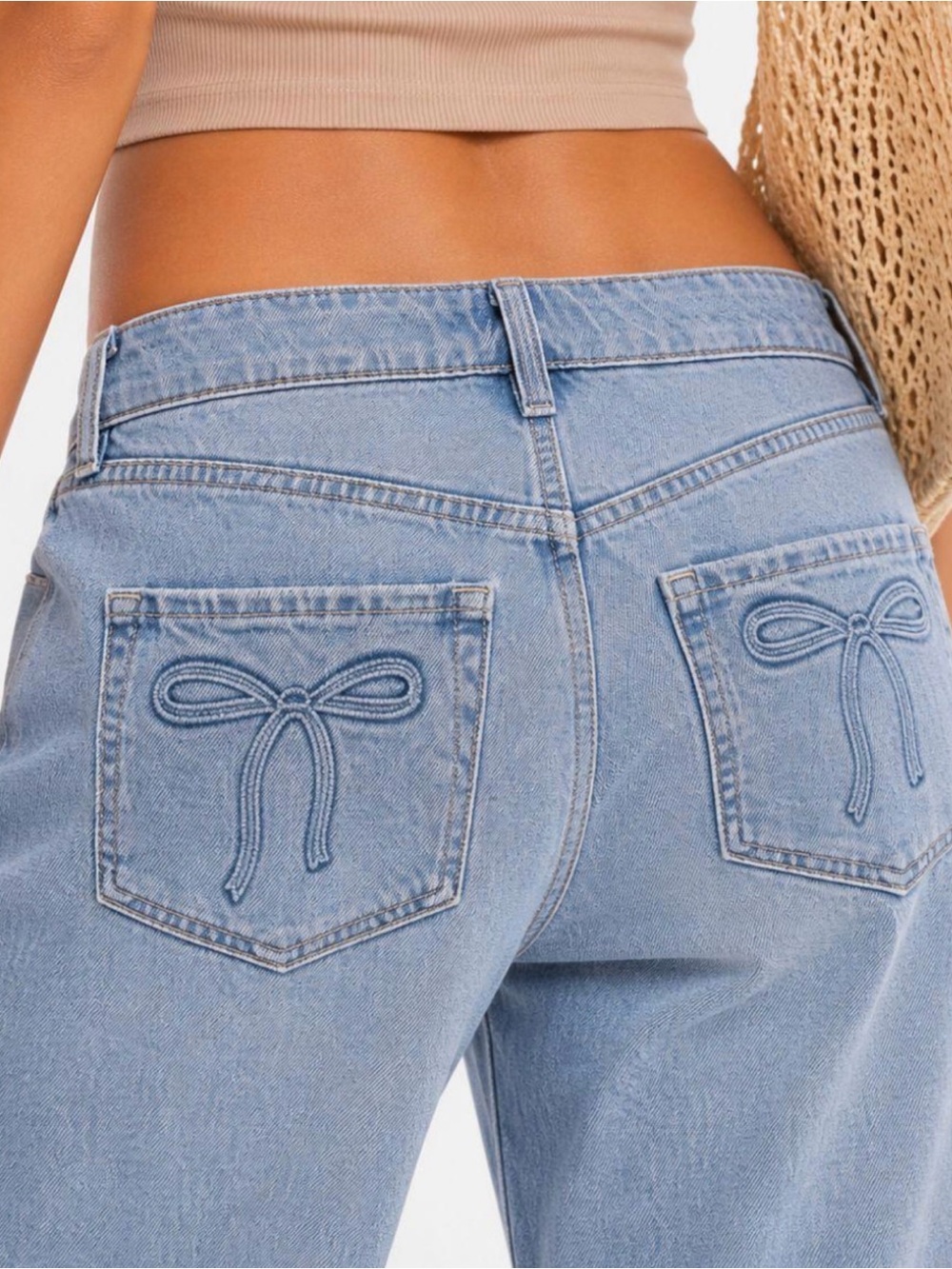 Low Rise Baggy Jeans with Back-Pocket Bow